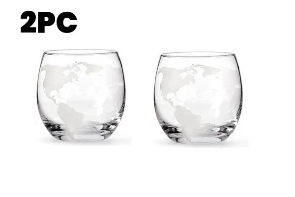 Creative Globe Decanter Set with Lead-free Carafe Exquisite Wood-stand and 2 Whisky Glasses Whiskey Decanter Globe Grade Gift